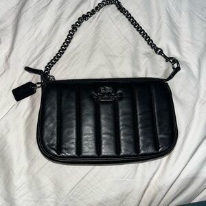 Black Quilted Leather Coach Clutch with Chain Strap
